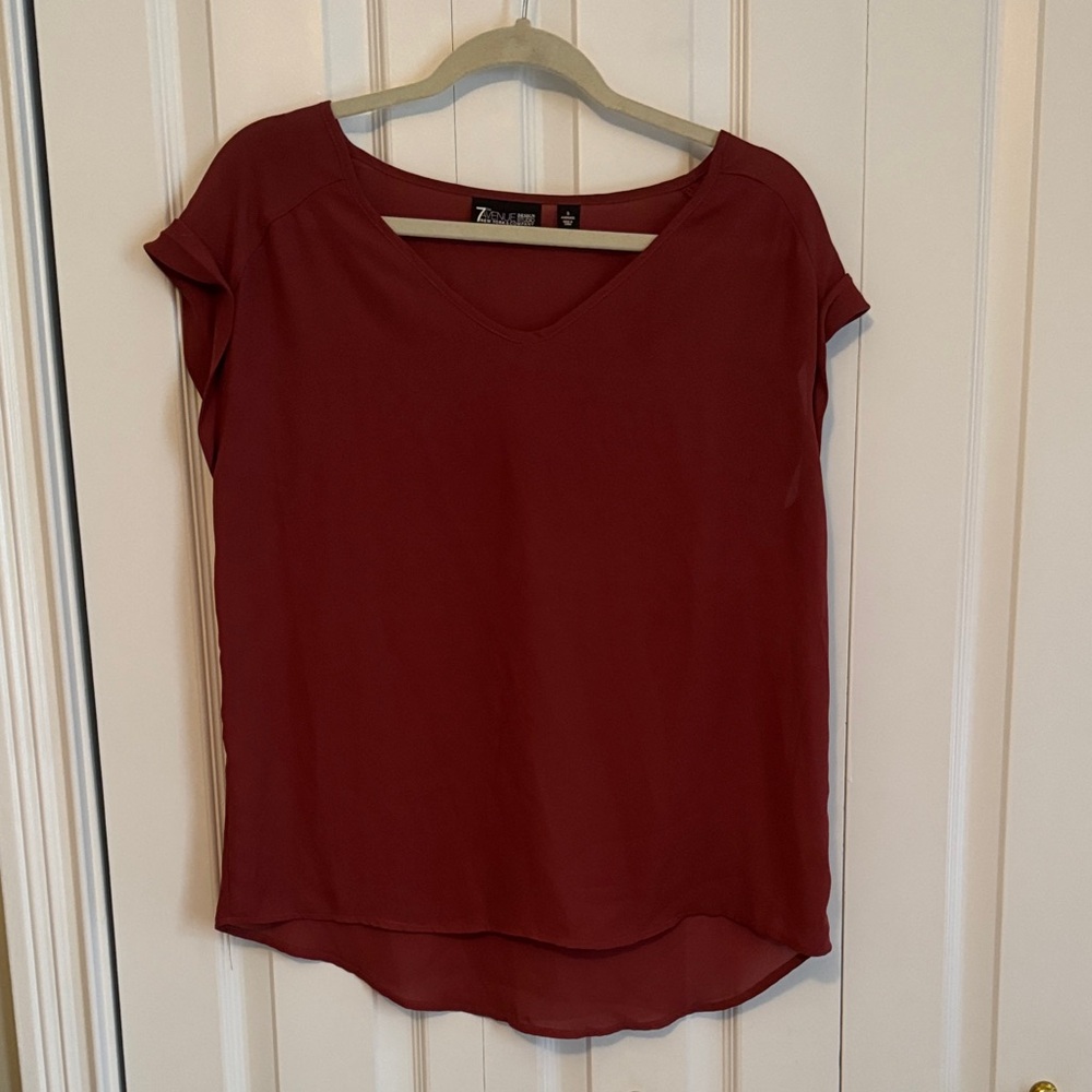 New York & Company Burgundy V-Neck Blouse